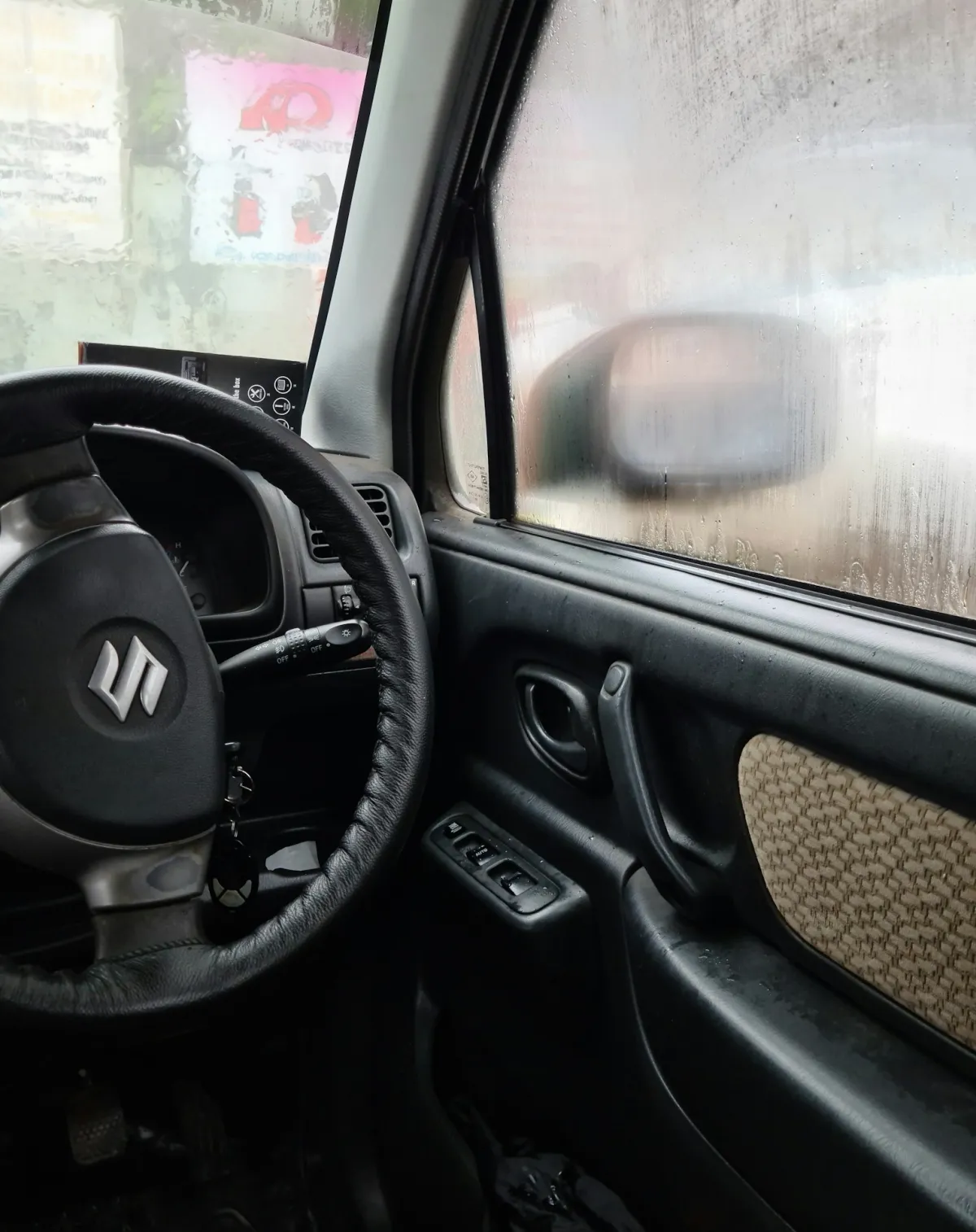 Car interior showing window seal